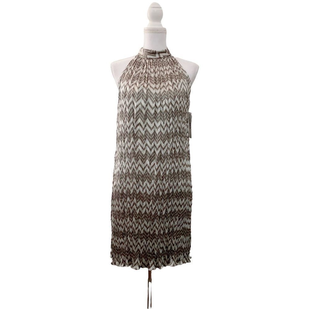 Antonio Melanie 100% Silk Women's‎ 8 High Neckline Pleated Sleeveless Mini Dress